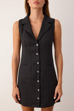 Siyah Cizgili K?sa / Mini Dokuma Ceket Elbise TWOAW26EL00120