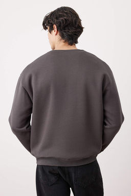 Antrasit Oversize/Genis Kesim Pamuklu Basic Ici Polarl? Kal?n Nak?sl? Sweatshirt TMNAW25SW00011