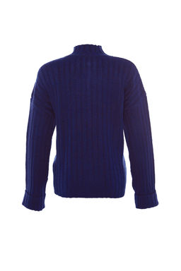 Lacivert Genis Kal?p Yumusak Dokulu Dik Yaka Triko Kazak TWOAW21KZ0783