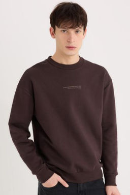 Boxy Fit Bisiklet Yaka Bask?l? Sweatshirt