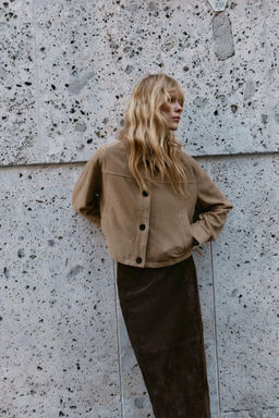 100% LEATHER SHIRT COLLAR JACKET