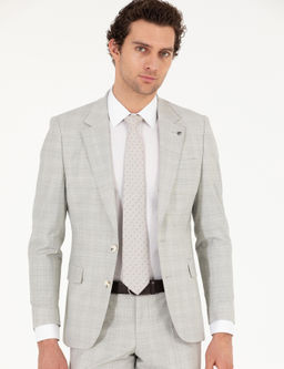 Gri Slim Fit Kareli Tak_m Elbise