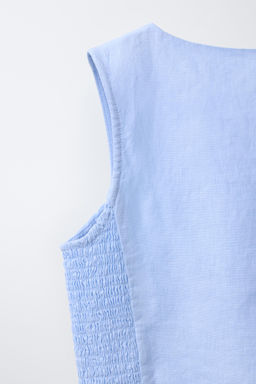 CHALECO NIDO DE ABEJA CON LINO / Azul cielo