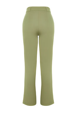 Yesil Straight/Duz Kesim Yuksek Bel Nervur Dikisli Dokuma Pantolon TWOSS21PL0093