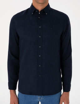 Lacivert Regular Fit %100 Keten G_mlek