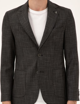 Siyah Slim Fit Keten Kar___ml_ Ceket