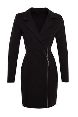 Siyah Ceket Yaka Fermuar Detayl? Dokuma Elbise TWOAW24EL00292 - Trendyolmilla фото 6