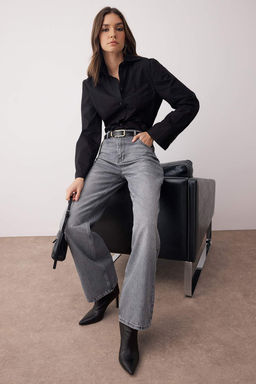 Gri Yuksek Bel Genis Paca Wide Leg Palazzo Jeans TWOAW26JE00066