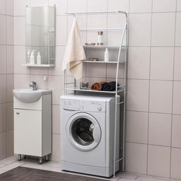 Стеллаж над стиральной машинкой со штангой для сушки, 66×25×175 см, белый Стеллаж над стиральной машинкой со штангой для сушки, 66×25×175 см, белый