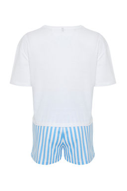 Trendyolmilla Kad?n Couple/Cift Cok Renkli %100 Pamuklu Ay?c?kl? Cizgili Sortlu Orme Pijama Tak?m? THMSS24PT00175  фото 11