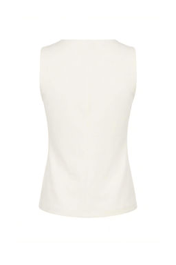 Ekru Duz Peplum V Yaka Kolsuz Interlok Orme Bluz TWOSS26BZ00044