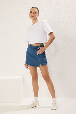 TRENDYOLMILLA Ac?k Mavi Y?rtmacl? Denim Sort Etek TWOSS23SR00091  фото 2