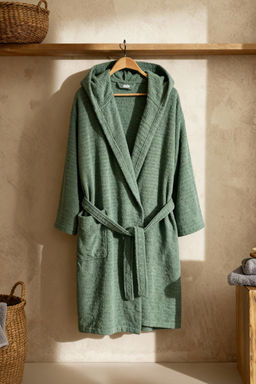 Trendyolmilla Home Ekru Cizgili Baglama Detayl? Unisex Bornoz TPHSS25NZ00000  фото 5