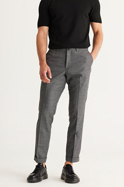 Slim Fit Dar Kesim Beli Lastikli Desenli Esnek Gri Pantolon 4A0124100027GRI