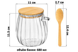 Банка д/хранения 680 мл 11*11*11,5 см с бамбуковой крышкой и ложкой, стекло - Elan gallery фото 2