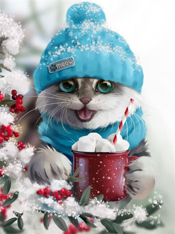 Алмазная мозаика 17*22см "Котик с какао" 20цв. (НД-7602) полное заполнение, с подрамником