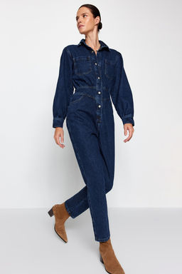 TRENDYOLMILLA Lacivert Balon Kollu Denim Tulum TWOAW22TU0041