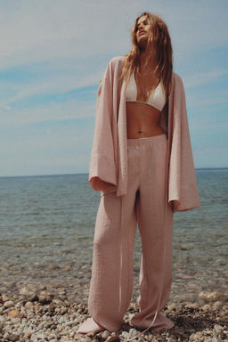 TEXTURED PYJAMA-STYLE TROUSERS - Zara фото 3
