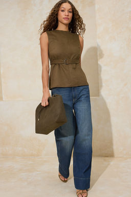 Haki Kemerli Dokuma Suet Bluz TWOSS26BZ00090