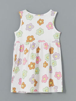 Bisiklet Yaka ?i?ekli K?z ?ocuk Elbise