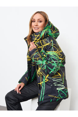 Акция -10%!!! М-155 Костюм зимний женский Принт черно/зеленый