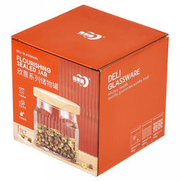 Банка стеклянная прижимная крышка Эстет 900мл, 11х11см h11см, деревянная крышка с уплотнителем, д/горла - 9,5см, основание - 10,3х10,3см, цветная коробка (Китай) - Домашняя мода фото 5