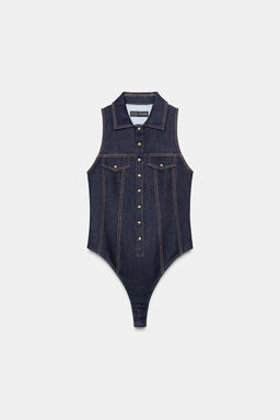 Z1975 FITTED DENIM BODYSUIT - Zara фото 7
