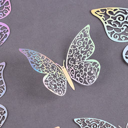 Топперы для декора Бабочки, 12 штук, голография, серебряный