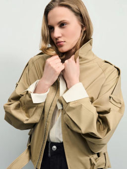 Хлопковая укороченная куртка с ремнем / Zarina  фото 7