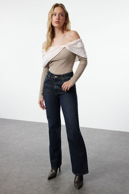 Siyah Carmen Yaka Renk Bloklu Fitted/Vucudu Saran Triko Kazak TWOAW25KZ00170 - Trendyolmilla фото 7