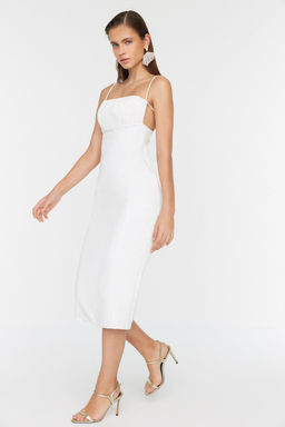 Trendyolmilla Bridal Ekru Yaka Detayl? Dokuma Abiye Gece Elbise TPRSS22EL3197  фото 12