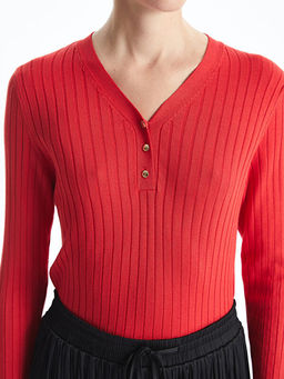 V Yaka Dokulu Kad?n Triko Kazak