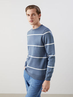 Bisiklet Yaka Uzun Kollu ?izgili Erkek Triko Kazak