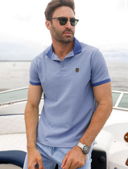 Поло Vilatte из хлопка темно-голубое  фото 5