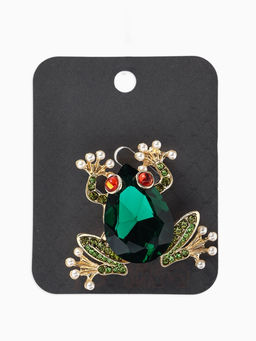 Брошь «Болотная лягушка», гранёная, зелёная в золоте