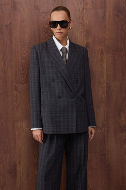 Ozel Koleksiyon Antrasit Ekoseli/Kareli Dokuma Blazer Ceket Blazer Ceket TWOAW26BC00022