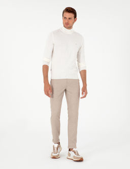 Ekru Slim Fit Yar_m Bal_k__ Yaka Basic Triko Kazak