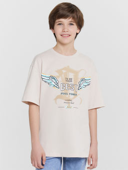 Футболка для мальчиков бежевая с принтом и надписью best pixel power - Mark formelle фото 2