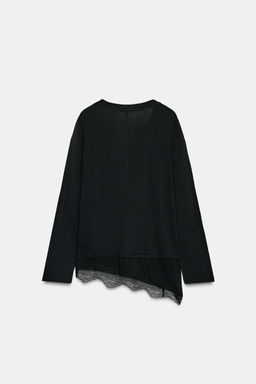 CAMISETA COMBINADA ENCAJE / Negro - Zara фото 6