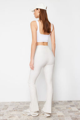 Ekru F?rcal? Soft Kumas Reflektor Bask?l? Ispanyol Paca Yoga Orme Spor Tayt THMAW24TY00066