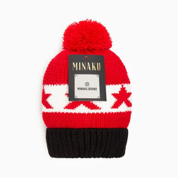 Шапка MINAKU с помпоном, размер 50-52, красная