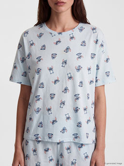 Stitch Bask?l? Kad?n ?ortlu Pijama Tak?m?