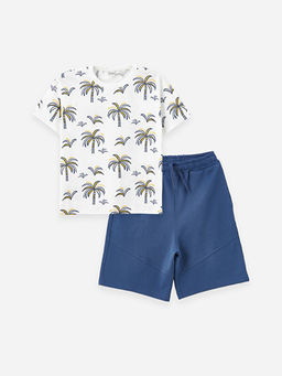 Bisiklet Yaka Bask?l? K?sa Kollu Erkek ?ocuk Ti??rt ve ?ort