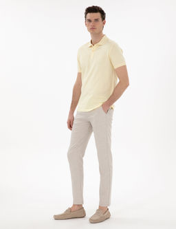 Bej Slim Fit Beli Lastikli Kanvas Pantolon