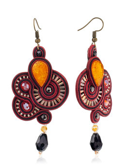 Ажурные крупные серьги с элементами плетения и вставками из натурального медового янтаря Индия