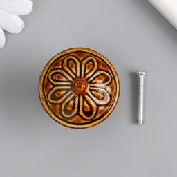 Ручка для шкатулки керамика, металл «Цветок», кофе, 3.9×3.9×3.1 см