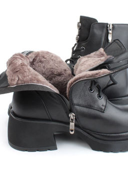 04-M3-H207 BLACK Ботинки зимние женские (натуральная кожа, натуральный мех)