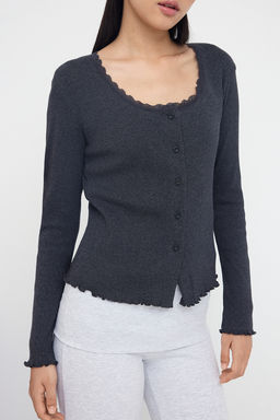 Teen Antrasit 2li Fitted/Vucuda Oturan Dugme Detayl? Fitilli Esnek Orme Bluz TWOAW26BZ00109