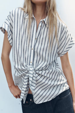 STRIPED KNOTTED LINEN BLEND SHIRT - Zara фото 10