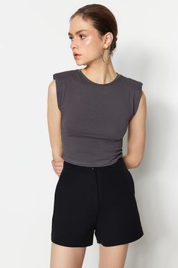 Trendyolmilla Siyah Vatkal? Fitted/Vucuda Oturan Bisiklet Yaka Crop Esnek Orme Bluz TWOSS23BZ00251  фото 13